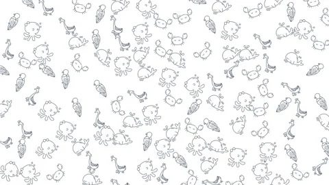 Cute whimsical animal doodle pattern animation playful background Stock Footage 333488912