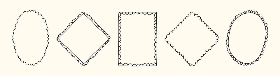Cute whimsical hand drawn frames and squiggly borders with romantic ornament Illustrazione stock