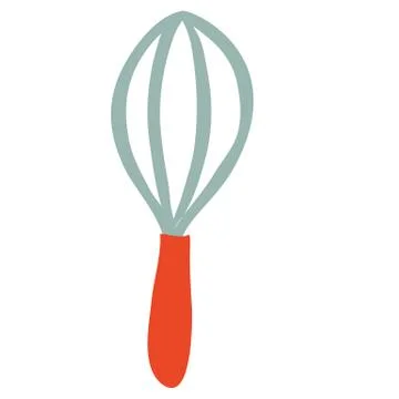 Cute whisk with red handle, flat, isolated object on a white background, vector Illustration