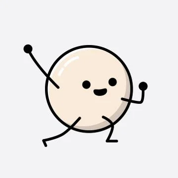 Cute White Ball Mascot Vector Character in Flat Design Style Stock Illustration