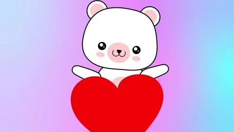 Cute white bear with a heart animation Stock Footage 234328209