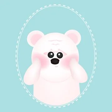 Cute white bear with red cheeks, on blue backgrounds. For baby card and Stock Illustration