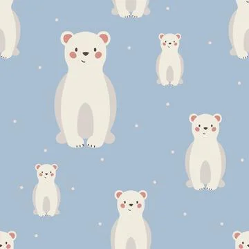 Cute white bear seamless pattern hand drawn cute kids background vintage retro p Illustrazione stock