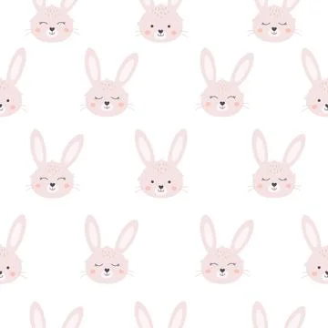 Cute white bunnies seamless pattern. Year of the Rabbit. Easter white bunny. Stock Illustration
