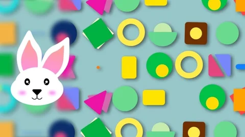 Cute white bunny on different and uniquely moving geometric shapes Stock Footage 265140541