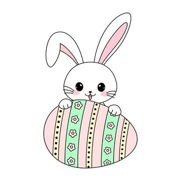 Cute white bunny with Easter egg vector illustration Illustrazione stock