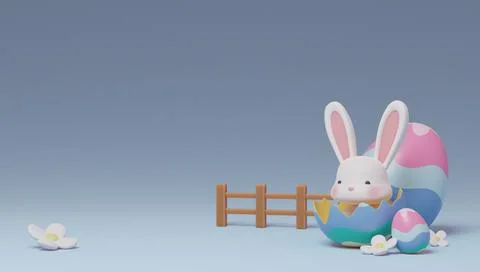 Cute white bunny in egg shell Stock Illustration
