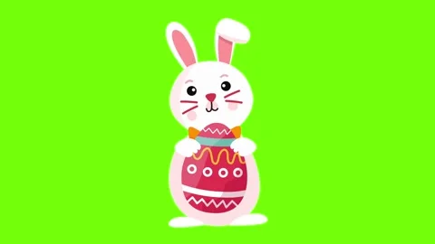 Cute white bunny holding a large pink decorated easter egg Stock Footage 329585311