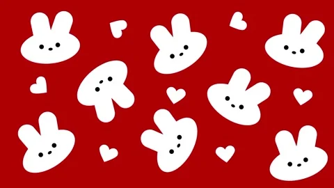 Cute White Bunny Pattern on Red Background Kawaii Wallpaper Stock Footage 336837729
