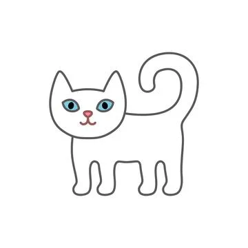 Cute white cat icon simple cartoon kitten with blue eyes minimal flat pet Stock Illustration