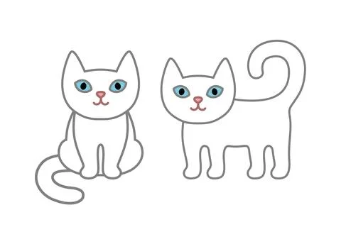 Cute white cats set icon simple cartoon kitten with blue eyes minimal flat pet Illustrazione stock