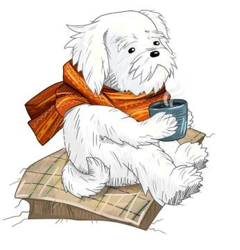 Cute white dog with scarf illustration Stock Illustration