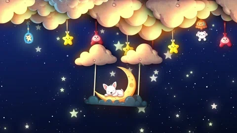 Cute White Dog Sleeping On The Moon And Hanging With Clouds. 스톡 동영상 283554713