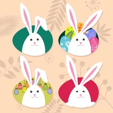 Cute white Easter bunny peeks out of an egg. Unique and beautiful Easter desi Stock Illustration