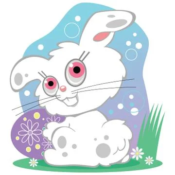 Cute white Easter bunny with pink eyes and an Easter egg Stock Illustration