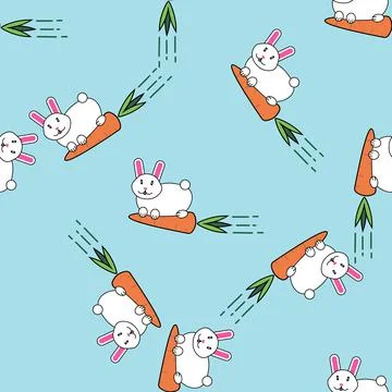 Cute white easter bunny rabbit vector seamless pattern Stock Illustration