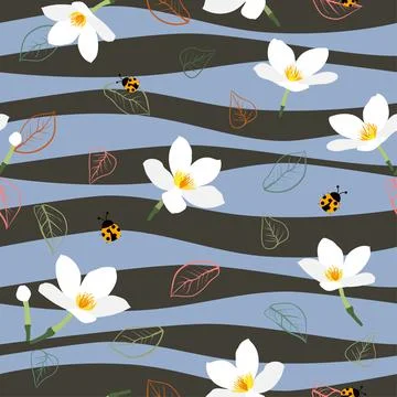 Cute white flowers seamless pattern on wavy background,for fashion,fabric,tex Illustrazione stock