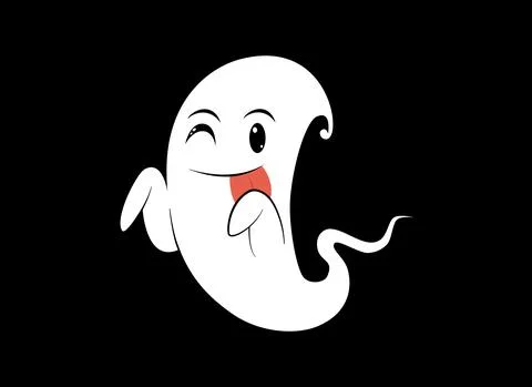 Cute white ghost isolated on black  background,Happy halloween banner, blank  Stock Illustration