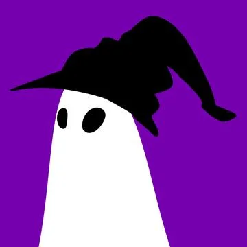Cute White Ghost Wearing a Black Halloween Witch Hat Stock Illustration