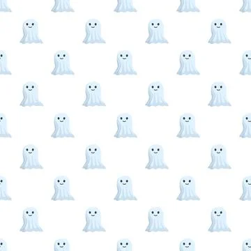 Cute white ghosts pattern repeating seamless background Illustrazione stock