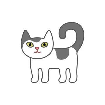 Cute white gray cat vector simple cartoon pet illustration isolated transparent Illustrazione stock