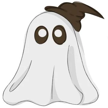Cute White Halloween Ghost Wearing Witch Hat Illustration Stock Illustration
