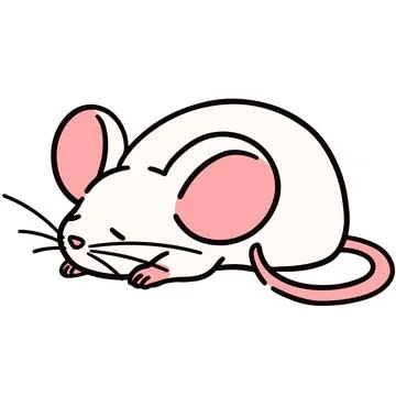 Cute white mouse sleeping outlined Stock Illustration