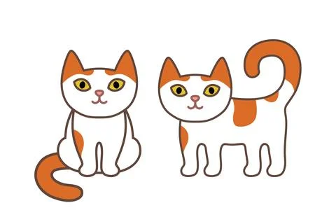 Cute white orange cats set vector simple cartoon pet illustration isolated Stock Illustration