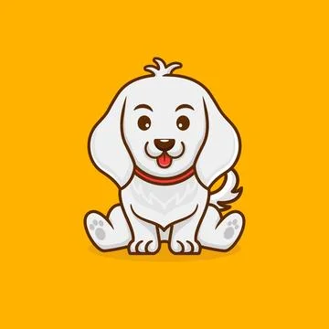 Cute white puppy sitting. Vector Illustration Stock Illustration