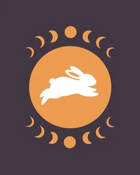 Cute white rabbit with astrology elements. Year of the Rabbit Illustrazione stock