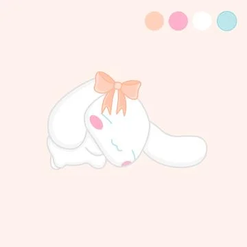Cute white rabbit with bow Stock Illustration