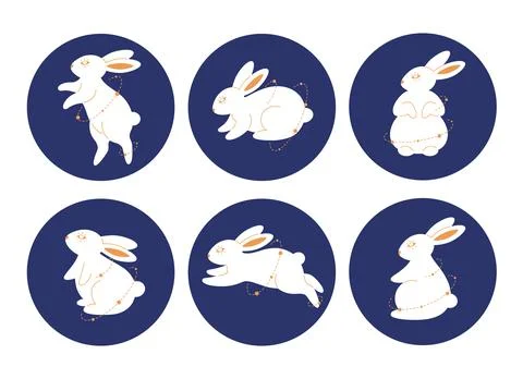 Cute white rabbit in different poses. Year of the Rabbit. Mid autumn festival 库存插图