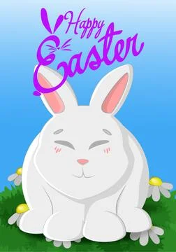 Cute white rabbit for easter celebration Stock Illustration