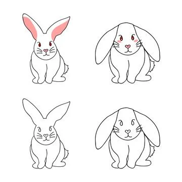 Cute White Rabbit isolated on White Background. Stock Illustration