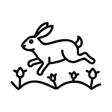 Cute White Rabbit Jumping Over Pink and Yellow Tulips Stock Illustration