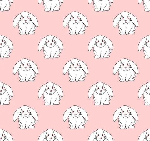 Cute White Rabbit on Light Pink Background Stock Illustration