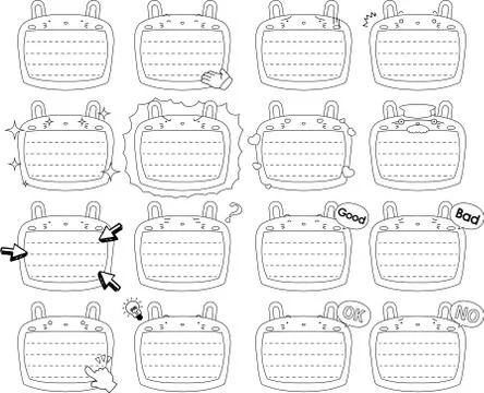 Cute white Rabbit noteboard outline set Stock Illustration