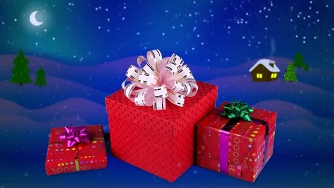 Cute white rabbit opens red gift box, Christmas time Stock Footage 70198948