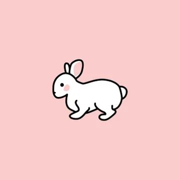 Cute white rabbit stands side view. funny bunny. hand drawn elements Stock Illustration