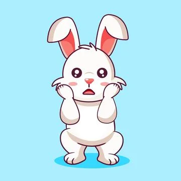 Cute White Rabbit with a Surprised Expression Vector Illustration Cartoon Design Stock Illustration