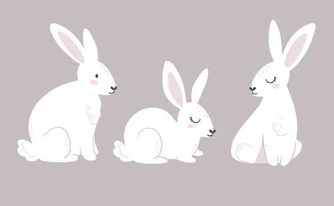 Cute white rabbits set Stock Illustration