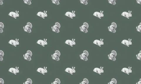 Cute white rabbits sitting on a dark gray background Stock Illustration