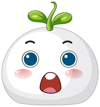 Cute White Round Character with Sprout and Surprised Facial Expression Stock Illustration