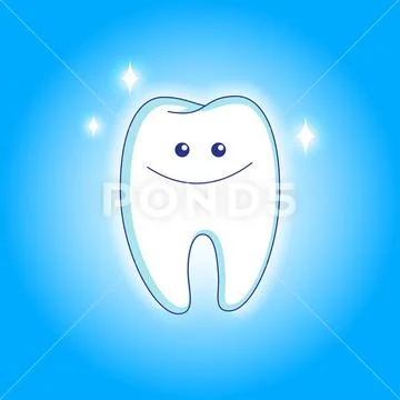 Cute white smiling tooth in animated style. Stock Illustration