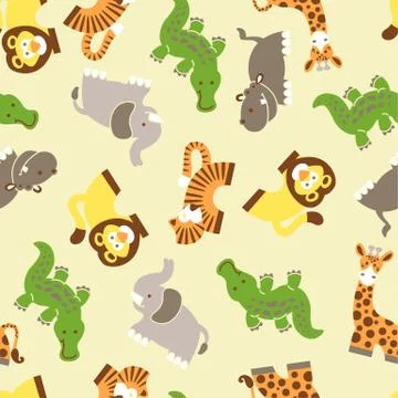Cute wild animals seamless pattern Stock Illustration