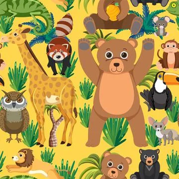 Cute wild animals seamless pattern Stockillustratie