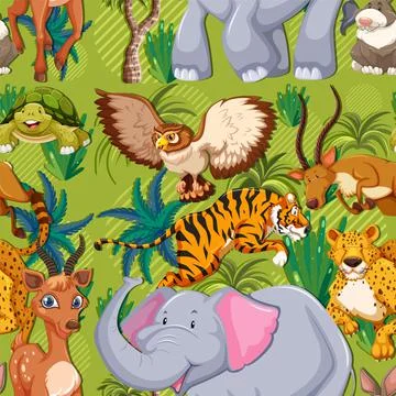 Cute wild animals seamless pattern イラスト素材