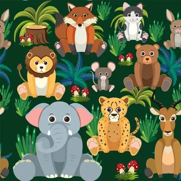Cute wild animals seamless pattern Stock Illustration