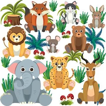 Cute wild animals seamless pattern 스톡 일러스트