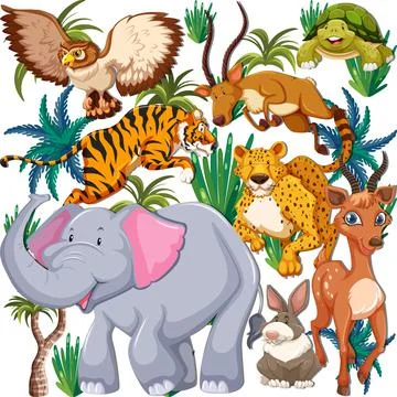 Cute wild animals seamless pattern Stock Illustration